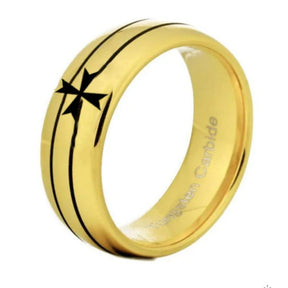 Order of Malta Commandery Ring - Gold Rounded Tungsten - Bricks Masons