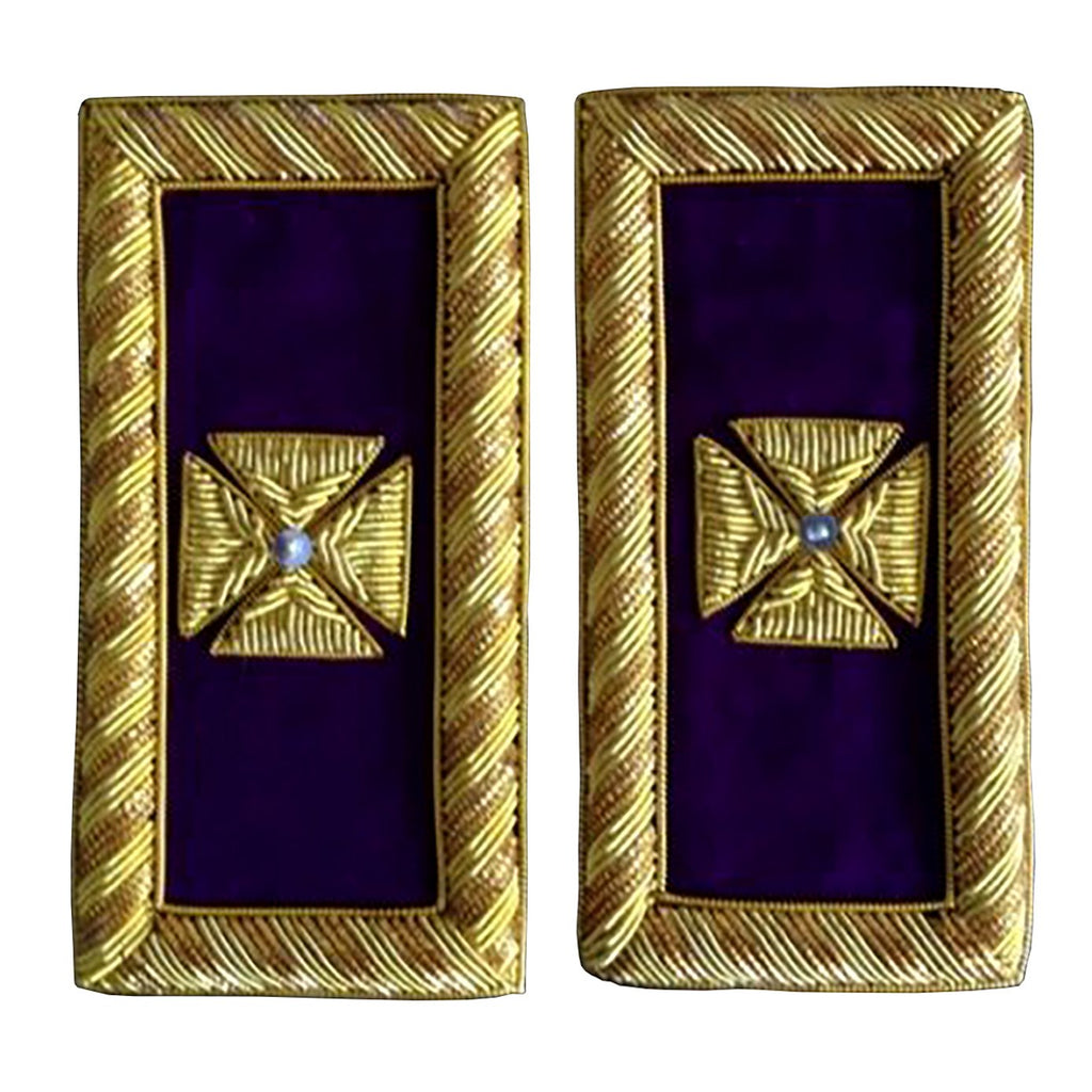 Past Grand Commander Knights Templar Commandery Frock Coat Shoulder Board - Bullion Embroidery - Bricks Masons