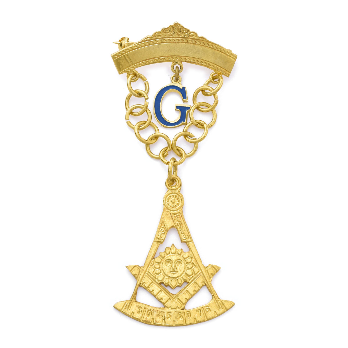 Past Master Blue Lodge California Regulation Breast Jewel - Gold Plated With G Letter - Bricks Masons