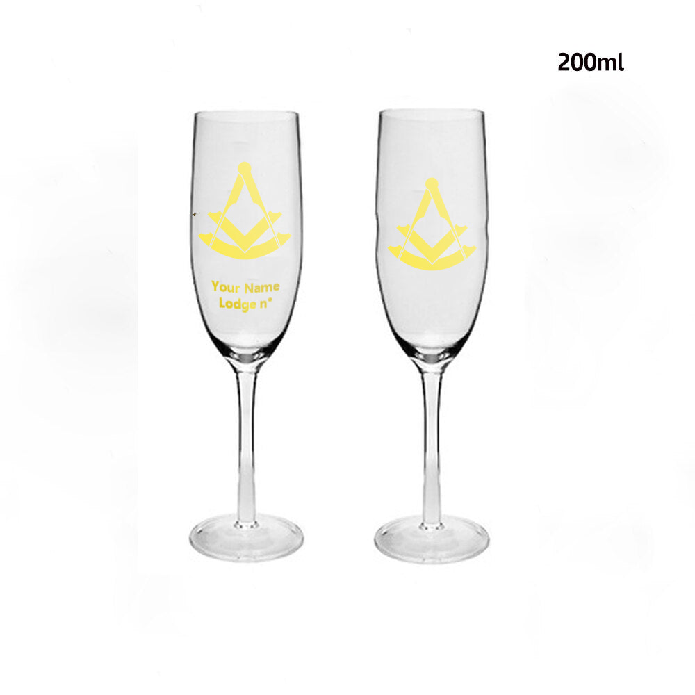 Past Master Blue Lodge Champagne Flute - 2 Pieces Set - Bricks Masons