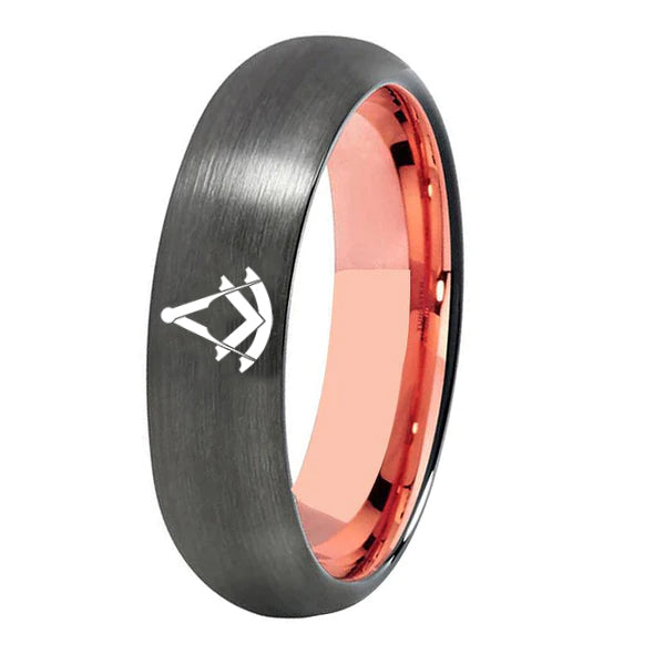 Past Master Blue Lodge Ring - Gunmetal With Rose Gold Tungsten - Bricks Masons