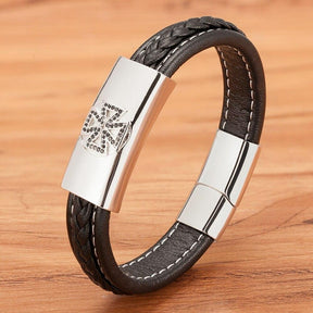 Knights Templar Commandery Bracelet - Cross Magnetic Leather (Gold/Silver/Black) - Bricks Masons