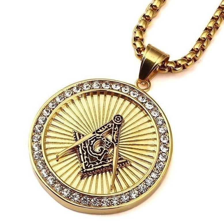 Master Mason Blue Lodge Necklace - Compass & Square G Gold - Bricks Masons