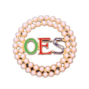 OES Brooch - Zinc Alloy With Pearls & Crystals - Bricks Masons