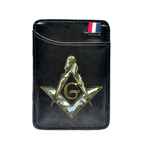 Master Mason Blue Lodge Wallet - Compass And Square G (Black/Brown) - Bricks Masons
