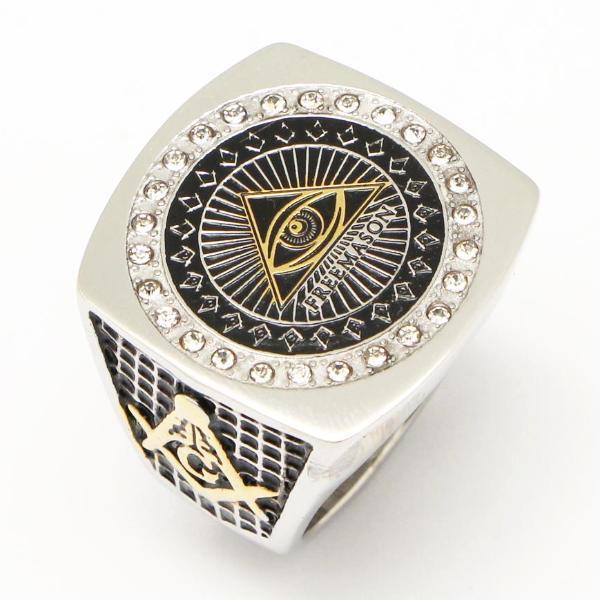 Eye of Horus Pyramid Freemason Silver Gold Masonic Ring - Bricks Masons