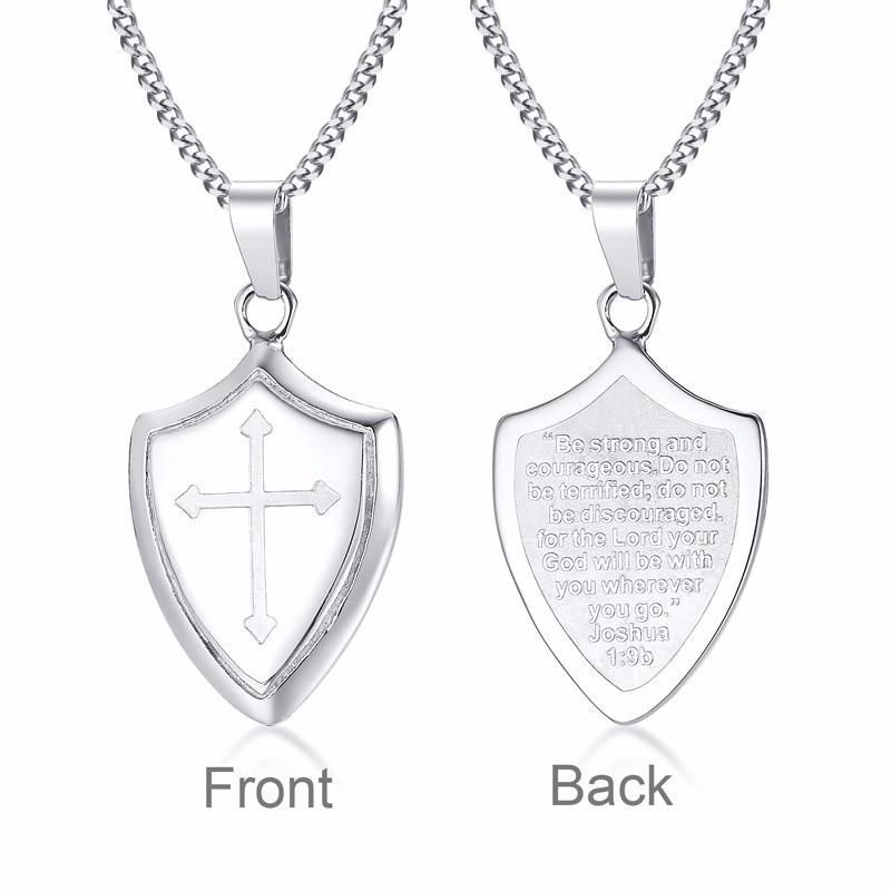 Armor Shield Shape Cross Pendant Necklace - Bricks Masons