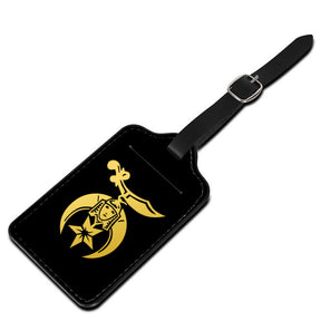 Shriners Luggage Tag - Black Leather - Bricks Masons